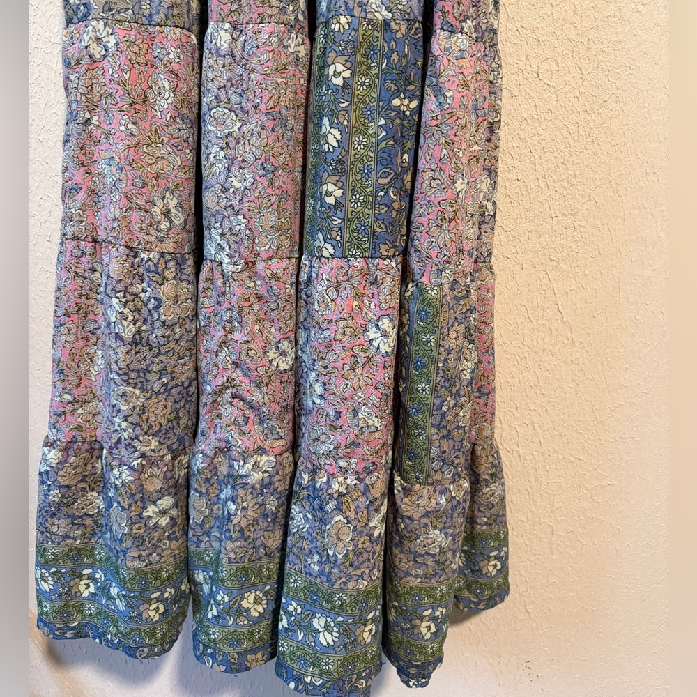 Boemo Maxi Long Sleeve Floral Dress Smocked Waist with Tie‎ Women’s Size Large - Picture 5 of 8